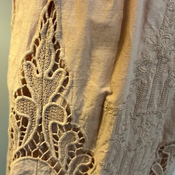 Anthropologie embroidered tan sleeveless dress Sz M Medium Romantic Lined Boho - Picture 9 of 16